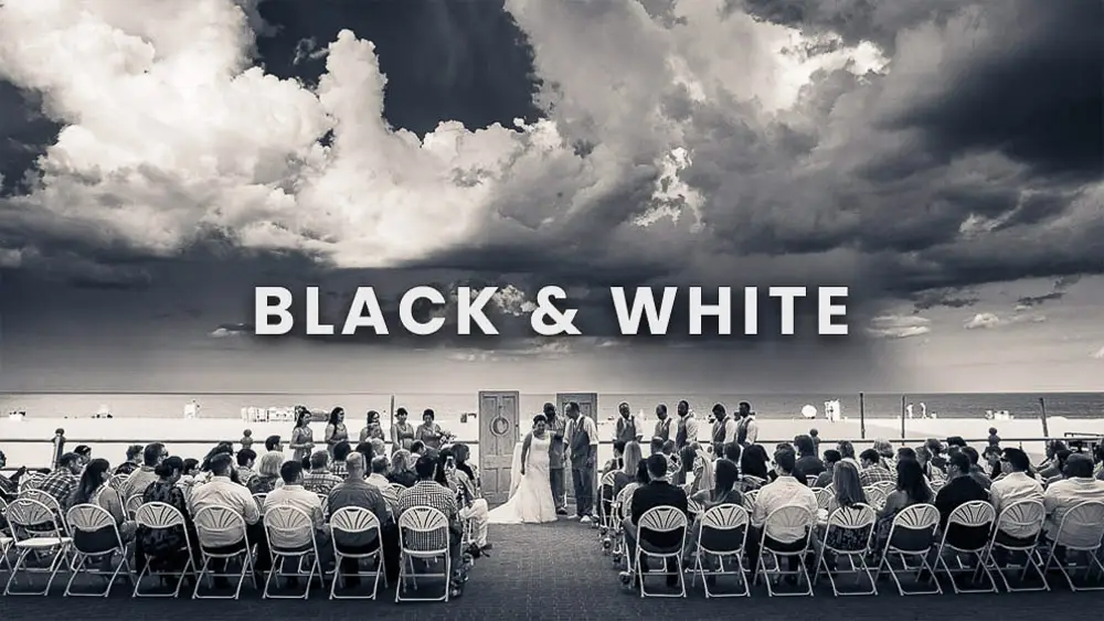 Black and white wedding photography portfolio category cover image.