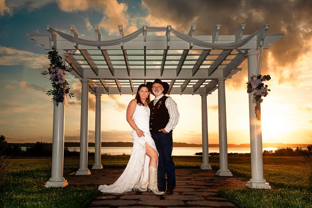Sunset wedding portrait by wedding photographer Ryan Clark.